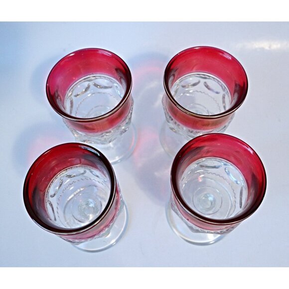 4 Kings Crown Liquor Glasses Wine Glasses Tiffin Thumbprint Drinking Glass Ruby - Picture 2 of 3